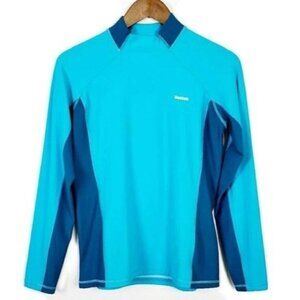 Reebok PlayDry Blue Long Sleeve Athletic Shirt L Moisture Wicking Workout Top